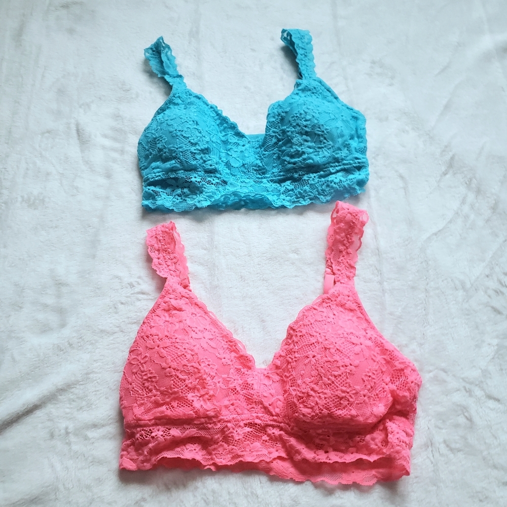 Blue & Pink Lacy Floral Bralettes Bundle of 2